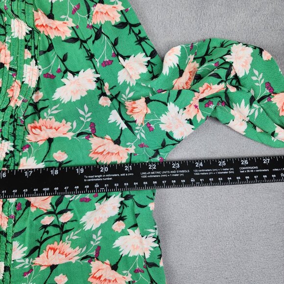Old Navy Blouse Tunic Women's Large Green Floral Print Peasant Cottage Prairie - Picture 7 of 9